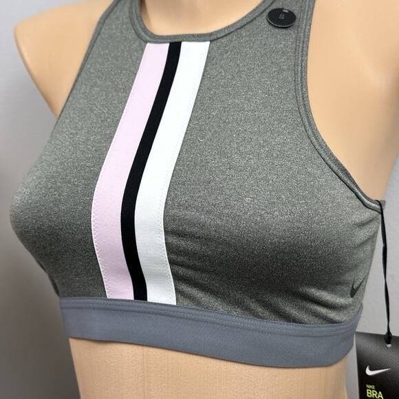 Nike Women Gym Elastic Sports Bra Size Small BV0646 Gray Pink Stripe New NWT - Picture 3 of 8